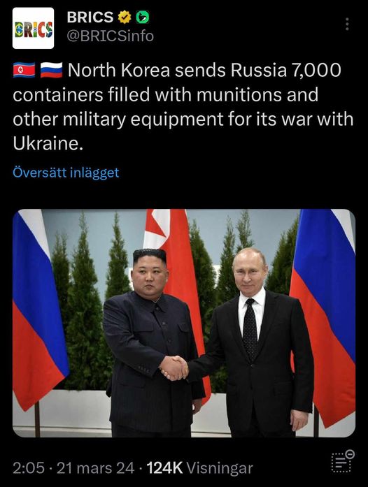 7000 Containers Med Ammunition Till Ryssland Från Nordkorea