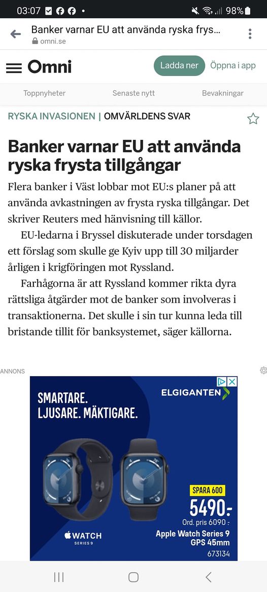 EU-Varnande Banker Om Frysta Ryska Tillgångar