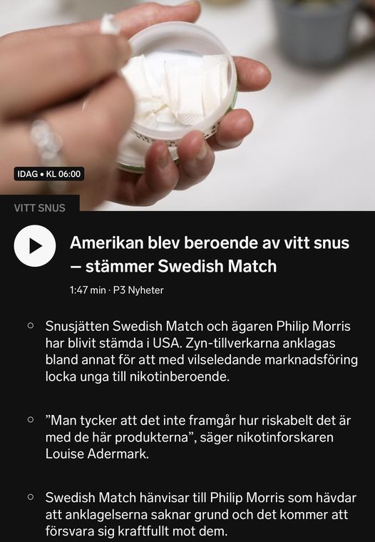 Swedish Match Beroendestämda I USA