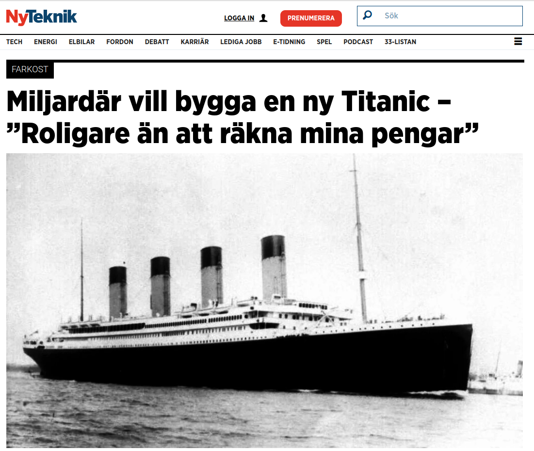 Miljardär Vill Bygga Ny Titanic
