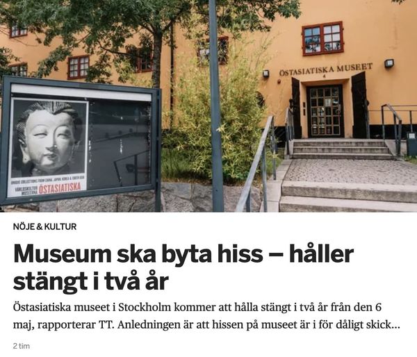 Hissbyte På Östasiatiska Stänger Museet I Två År