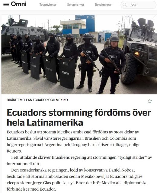 Ecuador Fördömt Efter Ambassadstormning