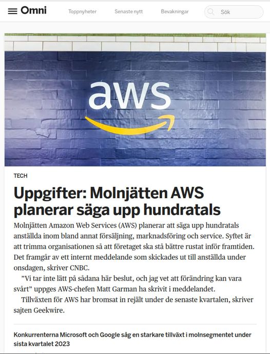 AWS Planerar Hundratals Uppsägningar