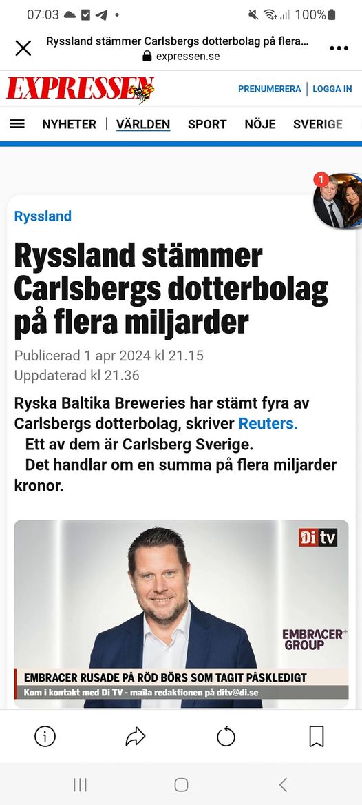 Rysk Miljardstämning Mot Carlsbergs Dotterbolag