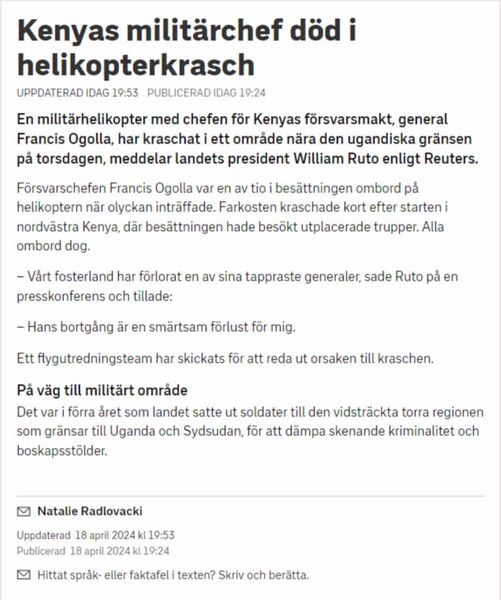 Död Militärchef I Kenya