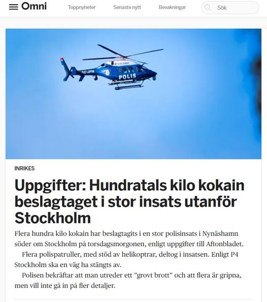 Hundratals Kilo Kokain Beslagtaget I Nynäshamn