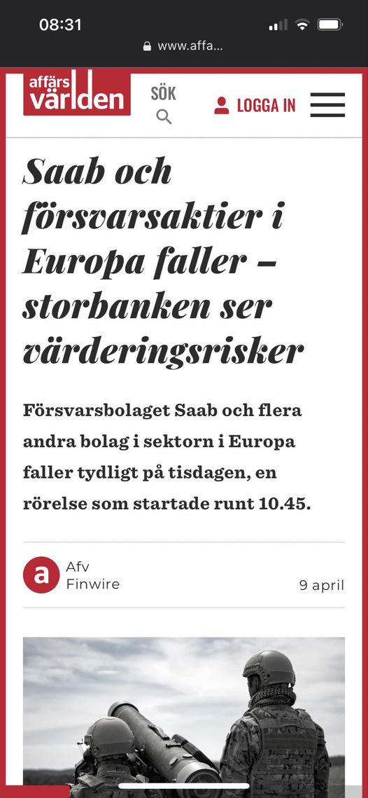 Fallande Försvarsaktier