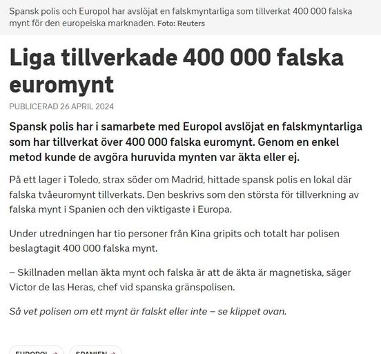 Falskmyntsliga Avslöjad I Spanien