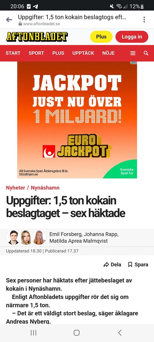 1,5 Ton Kokain I Nynäshamn