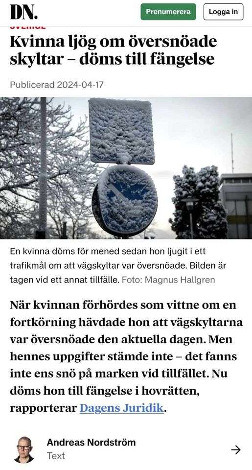 Fängelse För Mened Om Översnöade Vägskyltar