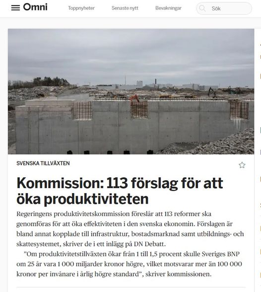 Produktivitetsökningskommission Med 113 Förslag