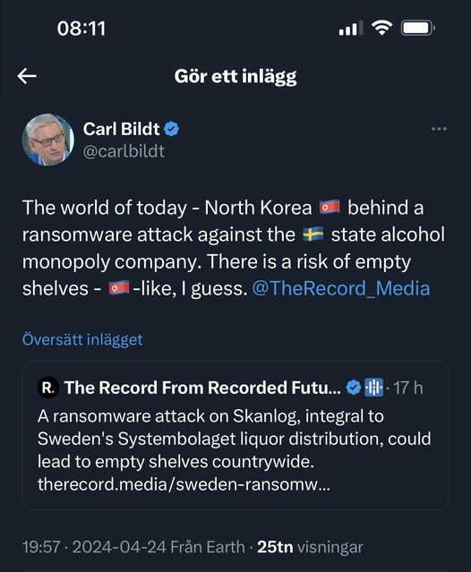 Bildt & Nordkoreas Systembolagsattack