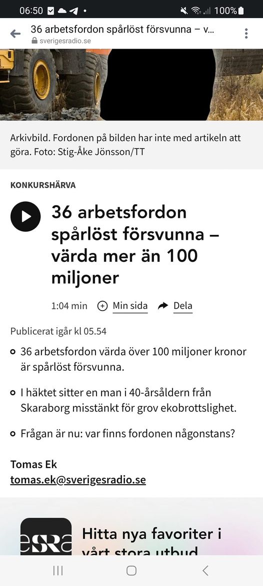Arbetsfordon Spårlöst Försvunna