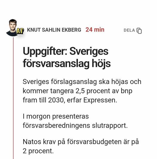 Höjt Försvarsanslag Till 2,5% Av BNP?