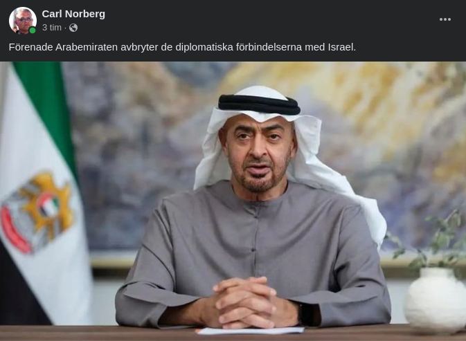 Förenade Arabemiraten Avbryter Diplomatiska Förbindelser Med Israel.