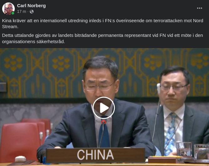 Kina Kräver Nord Stream Utredning Under FN:s Överseende