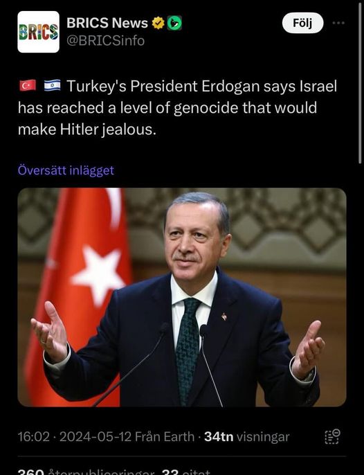 Erdoğan: Israels Folkmord Skulle Göra Hitler Avundsjuk