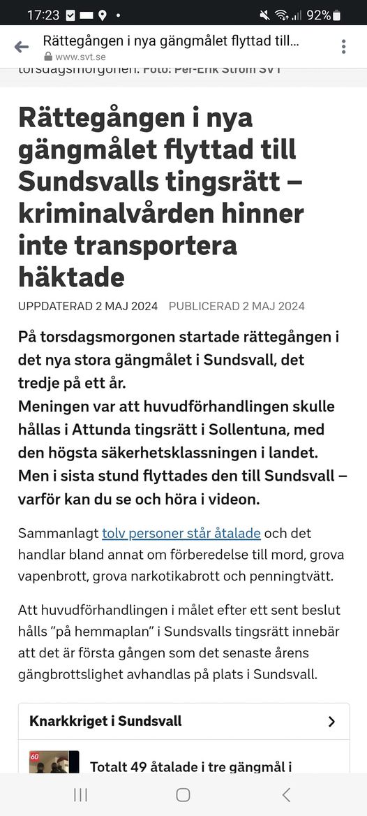 Rättegång Flyttad Till Sundsvall