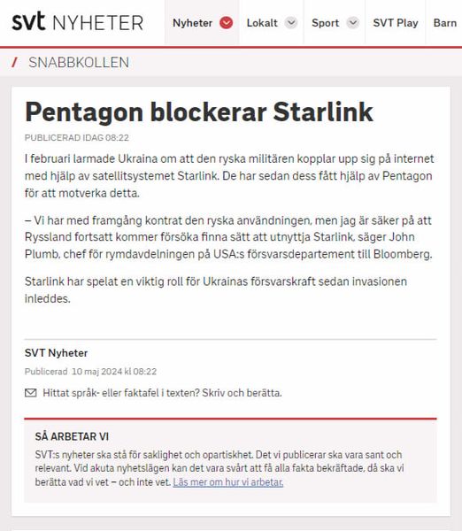 Pentagon Blockerar Starlink