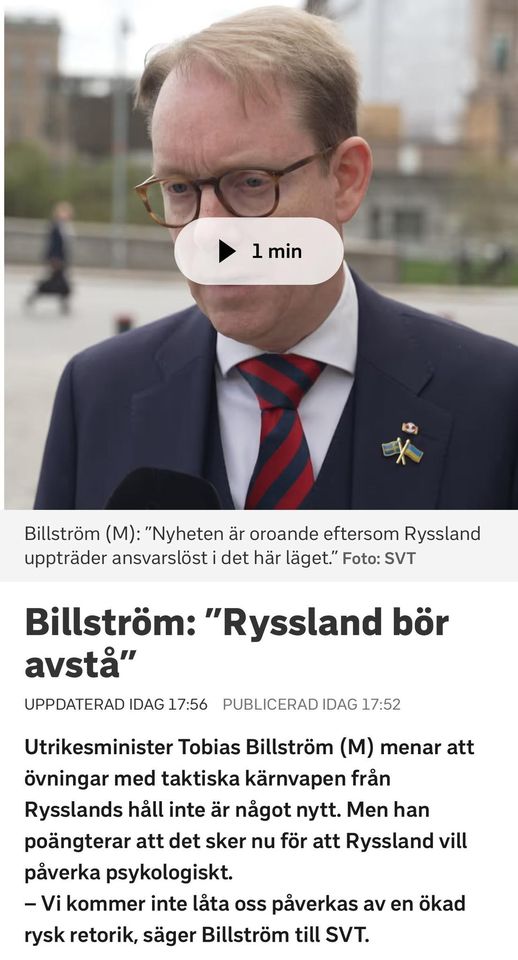 Opåverkad Billström Anser Ryssland Bör Avstå