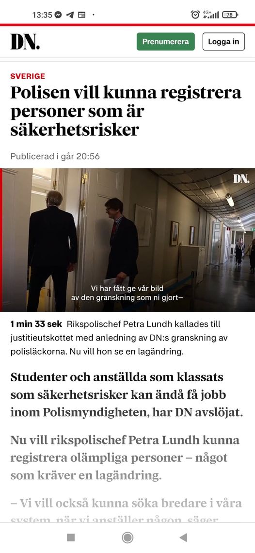 Polisen Vill Registrera Säkerhetsriskspersoner