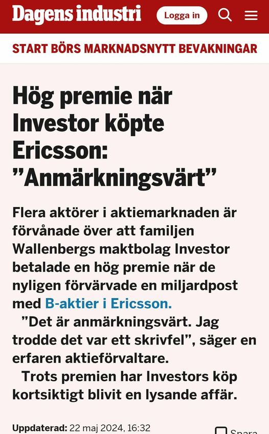 Anmärkningsvärd Premie Vid Investorköp
