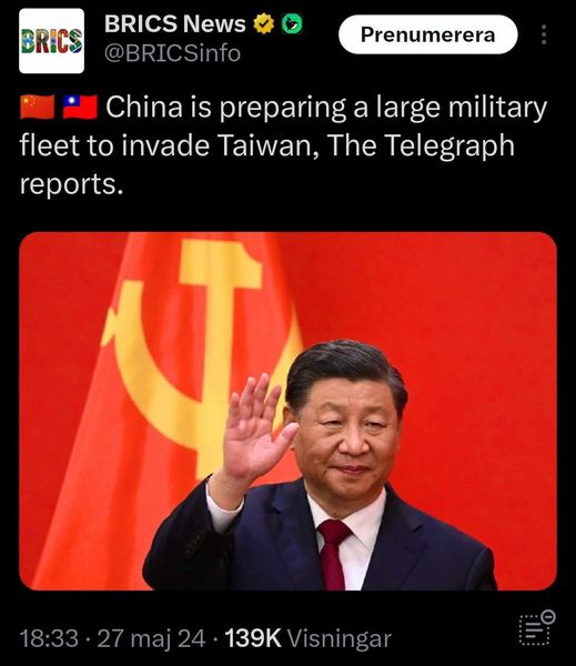 Telegraph: Kina Förbereder Taiwaninvasion