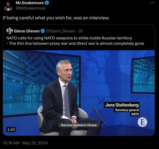 Stollenberg För Nato-Vapenattack På Ryskt Territorium