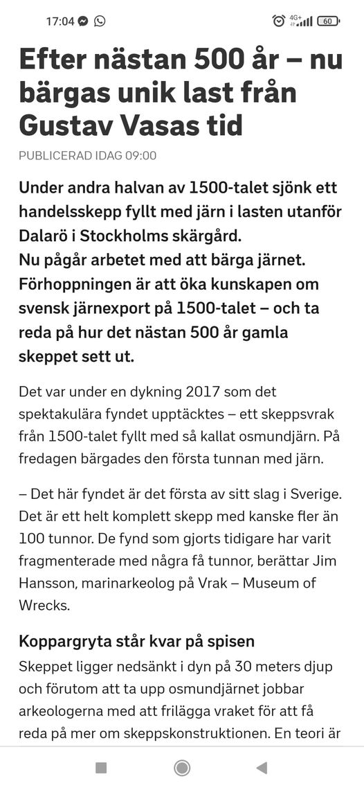 500 År Gammal Järnlast Bärgas