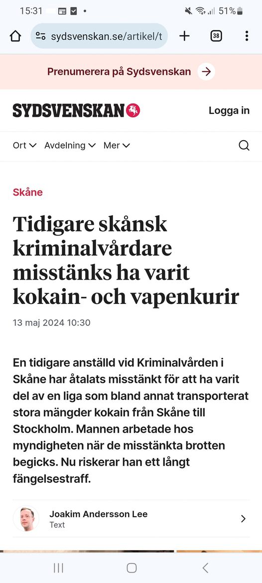 Tidigare Kriminalvårdare Misstänkt Kokain & Vapenkurir