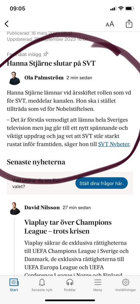 Stjärne Lämnar SVT För Nobelstiftelsen