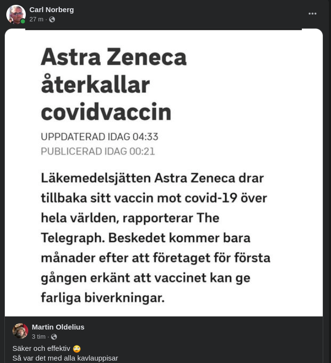 Astra Zeneca Drar Tillbaka Covidvaccin