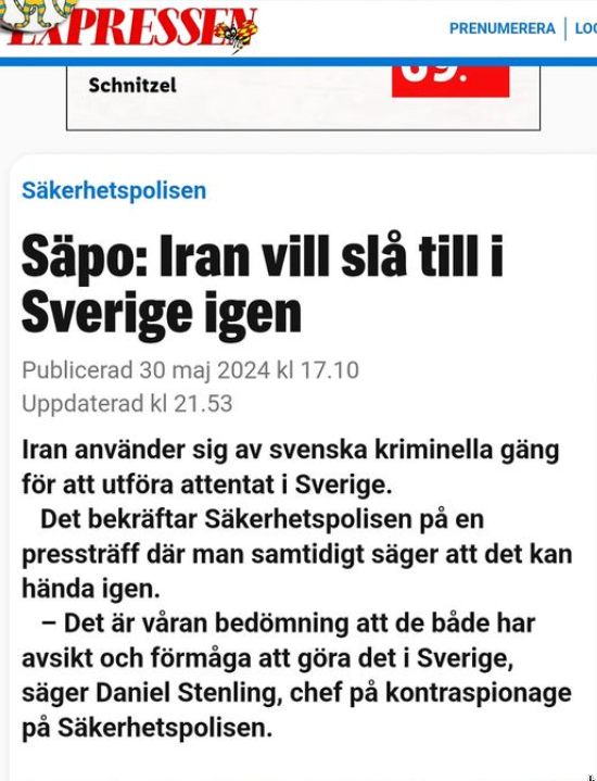 Säpo Bedömer Irans Avsikt och Förmåga