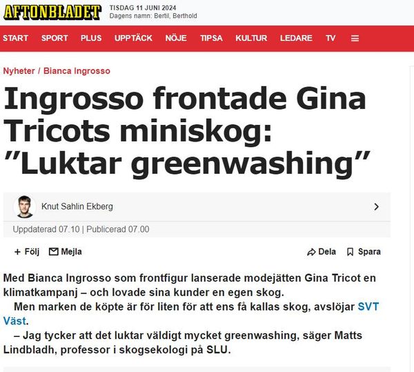 Ingrosso, Gina Tricot & Greenwashing