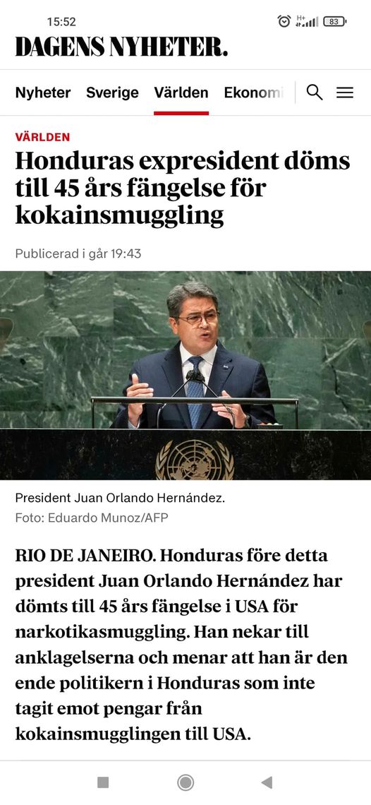 Kokainsmuggling Ger 45 Års Fängelse För Honduras Expresident..