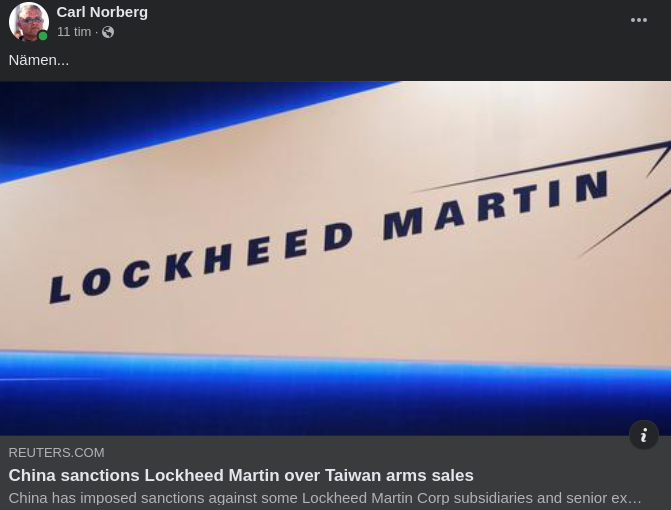 Kina Sanktionerar Lockheed Martin