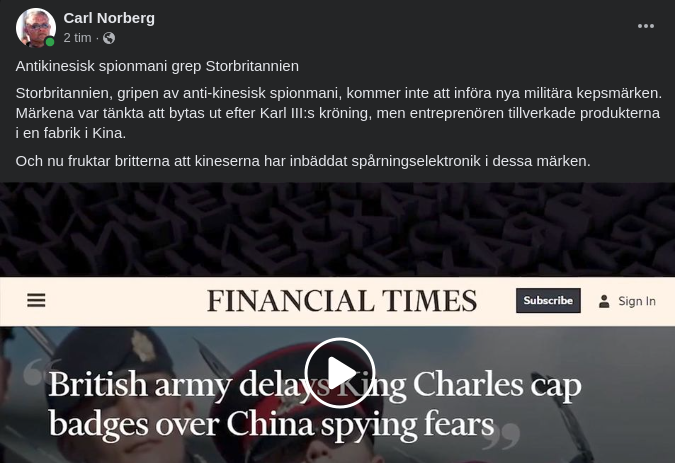 Brittisk Spionmani & Kinesisk Spårningselektronik