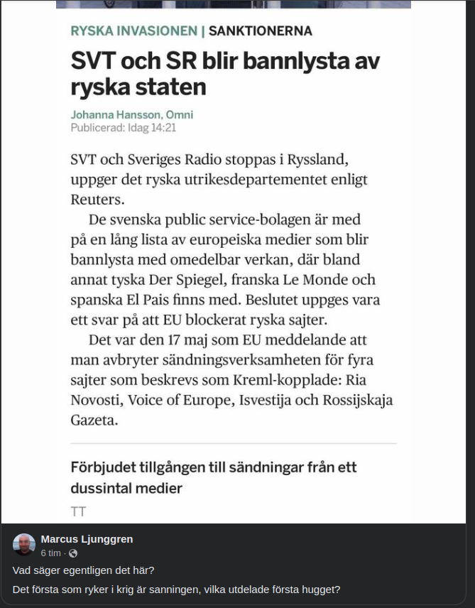 SVT & SR Bannlysta Av Ryska Staten
