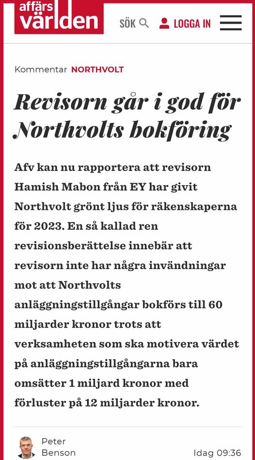 Revisor Godkänner Northvolts Bokföring