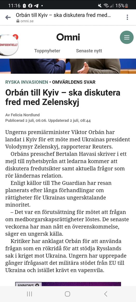 Orbán Till Kiev För Fredsdiskussion