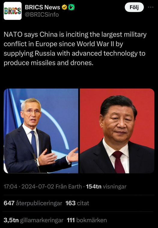 Nato Skyller Europeiskt Krig På Kina..