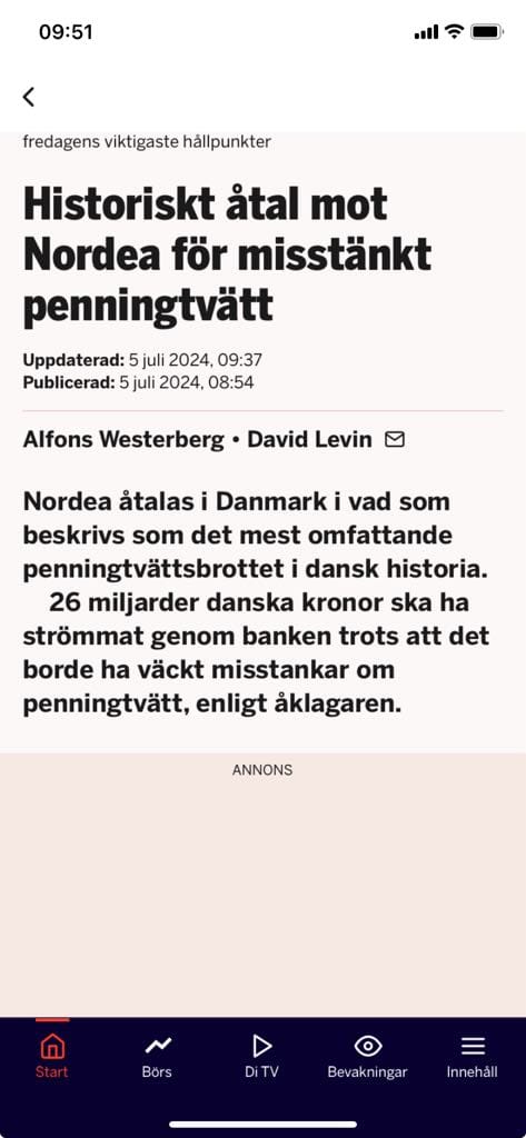 Nordea Åtalat För Penningtvättsbrott I Danmark