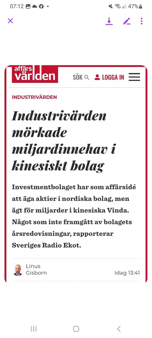 Industrivärlden Mörkade Kinesiskt Miljardinnehav