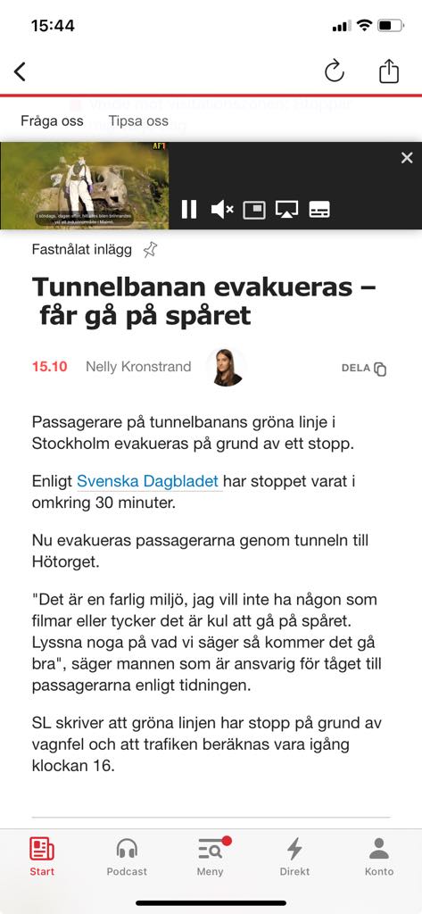Evakuerad Grön Linje I Stockholm
