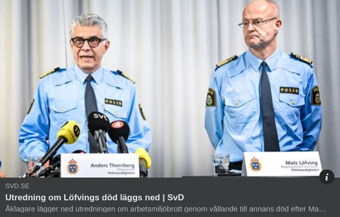 Löfvings Dödsutredning Nedlagd