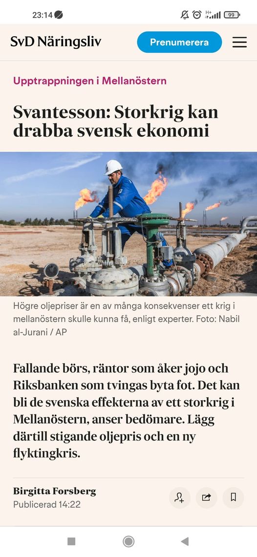 Möjligt Storkrigsdrabbad Svensk Ekonomi I SvD