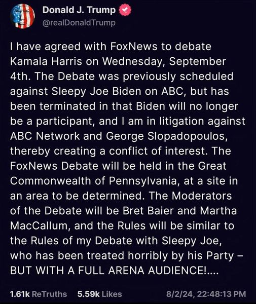 Plats & Datum Satt För Trump-Kamel Debatt