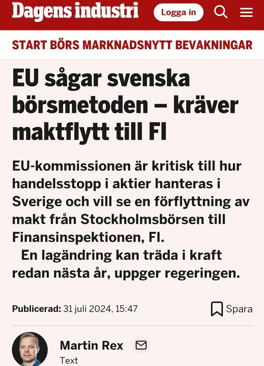 EU Kritiskt Till Svensk Aktiehandelsstoppshantering