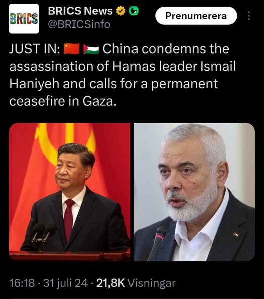 Kina Fördömer Mordet På Hamasledare