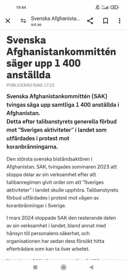 Svenska Afghanistankommittén Säger Upp Alla 1400 Anställda